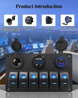 Panneau de commutation à 6 interrupteurs à bascule en aluminium avec LED bleues et voltmètre pour bateau marin, yacht, tableau de bord en aluminium, étanche de qualité marine