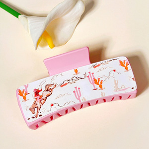 Pinza de Pelo Rectangular de Piel Sintética con Estampado Vaquero del Oeste, Accesorio de Moda para el Cabello - Product Image 6