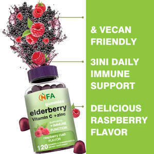 Suplemento dietético de buena calidad 3 en 1, soporte inmunológico diario, gomitas de bayas de saúco, gomitas con sabor a frambuesa, diseñadas para adultos - Product Image 5