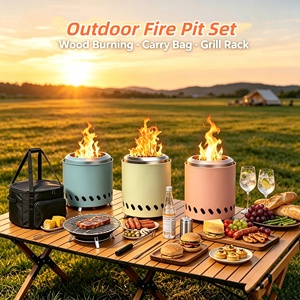Juego de Brasero de Acero Inoxidable para Exteriores, Brasero de Leña sin Humo para Mesa, Parrilla para Acampar, Patio Trasero y <span class=keywords><strong>Terraza</strong></span> - Product Image 1