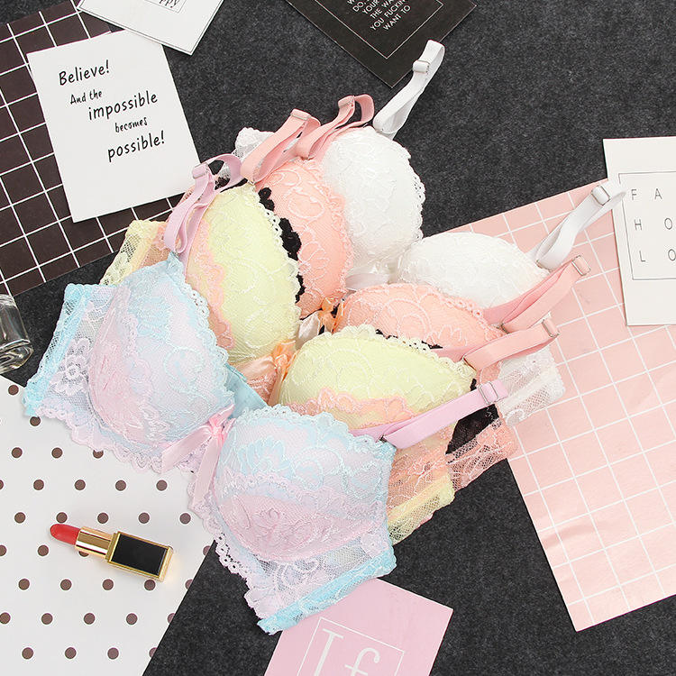 Lace Lace Bra Underwear Set Macaron Color Matching Bra Set Sexy Gathering Women's Underwear Wholesale