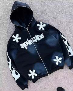 Premium hommes 100% coton fermeture éclair Boxy sweat court Streetwear à capuche imprimé personnalisable brodé Logo respirant - Product Image 1