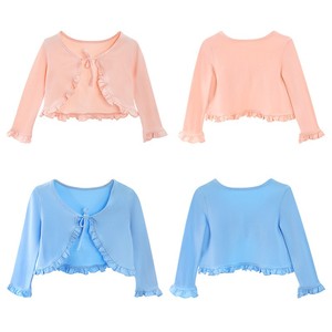 Boléro de ballet pour filles, manches longues, à volants, avec nœud sur le devant, cardigan court, haut d'échauffement de danse - Product Image 4