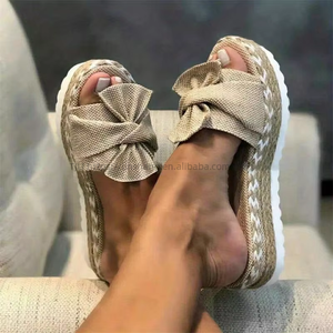 Fashionable Women's Platform <b>Slippers</b> Knot Open Toe Solid Color Anti Casual <b>Slippers</b> - Product Image 3