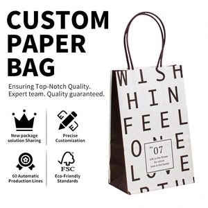 Sacs en papier kraft biodégradables écologiques, logo personnalisé imprimé, grande taille, pliables, sacs d'emballage pour le commerce de détail avec poignées - Product Image 1