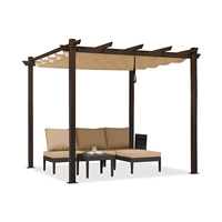 Pergola de jardin moderne blanche de 3x4m, auvent rétractable en aluminium étanche, toit réglable manuellement, enduit de PVC, pluie d'arrière-cour