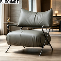 Fauteuil d'appoint en cuir véritable, structure en acier inoxydable, chaise de salon rembourrée pour hôtel, salon