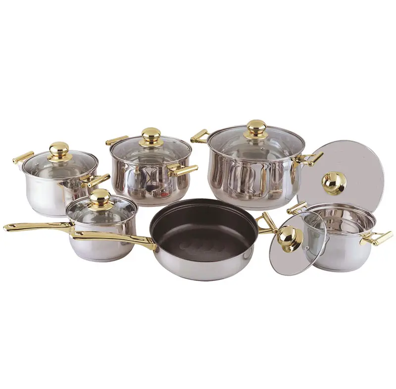 golden handle Stainless Steel pot and pan set Cooking Pot Sets Non Stick Cookware set