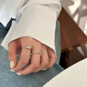 แหวนเพทายสีช<span class=keywords><strong>ม</strong></span>พูสุดเท่น่า<span class=keywords><strong>รัก</strong></span>ล้อมรอบด้วยหัวใจเพทายหลายดวง S925วงแหวนเปิดสีเงินสเตอร์ลิงไ<span class=keywords><strong>ม</strong></span>่<span class=keywords><strong>ซี</strong></span>ดจาง - Product Image 4