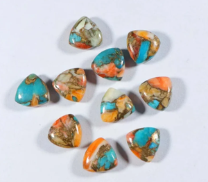 Cabujón de Ópalo Espinoso Natural con Turquesa Cobre, Forma Trillón, Base Plana y Lisa, para Joyería, Todos los Tamaños, Venta al por Mayor, Súper - Product Image 2