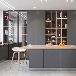 Santopova Customizable Modern Minimalist Kitchen Overall Cabinet Stainless <b>Black</b> White Gray Quartz Stone for Apartment Use - Product Image 4