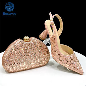 Sepatu Pesta Italia Bestway dengan Tas Senada Berhiaskan Rhinestone 7.5CM Sepatu Wanita Mewah Hak Tinggi untuk Pernikahan - Product Image 3