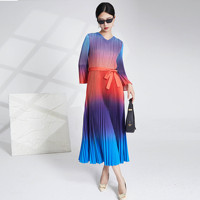 Robe plissée ceinture ample taille femmes européennes et américaines mode Style décontracté femmes dégradé rouge bleu couleur robe imprimée