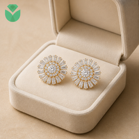 Boucles d'oreilles clous personnalisées en or 14K 18K avec diamant de laboratoire taille brillant rond D VVS, halo tournesol, certifiées IGI pour femme