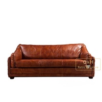 Canapé-fauteuil royal vintage en cuir, 3 pièces, ensemble fauteuil d'aviateur, vintage