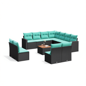 Ensemble de canapés de patio en polyrotin noir avec coussins, 10 places, mobilier d'extérieur, design contemporain, style moderne - Product Image 1