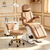 Lit de beauté de luxe blanc, lit à cils incurvé, table et lit de massage électrique, lit facial à 3 moteurs avec lumières, lit à cils rose