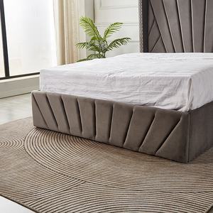 Comodidad y elegancia Diseño Canal Chic Ala Cabecero trasero Terciopelo gris King Size Elevador de gas Otomana Cama Doble - Product Image 4