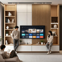 Mueble de TV Flotante con Almacenamiento Integrado, Diseño con Acabado de Madera Natural, Decoración de Pared Personalizada para Sala de Estar