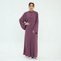 Mexizo 2026 Abaya Kerah Mandarin Wanita Kancing Katak Kaftan Lengan Panjang Gaun Maxi Gaya Zen Minimalis Jubah Sholat Muslimah