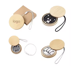 대나무 충전 케이블 데이터 케이블 보관함 60W 고속 충전 6 in 1 범용 휴대 전화 홀더 멀티 헤드 변환 - Product Image 1