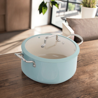Ensemble de 8 casseroles en aluminium avec revêtement antiadhésif en céramique pressée, couvercles en verre trempé et silicone, poignées en acier inoxydable, compatible induction et gaz