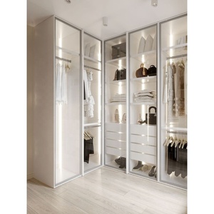 Cabina <span class=keywords><strong>Armadio</strong></span> con Telaio in Alluminio e Porte in Vetro, Illuminazione LED, Cassetti Interni, Scaffalature, Unità di Stoccaggio Personalizzata per Spogliatoio - Product Image 1