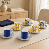 Ensemble de 6 tasses et soucoupes à café expresso en céramique dorée de luxe, ensembles de tasses et soucoupes à thé en porcelaine à motifs floraux, cadeau personnalisé avec logo, vente en gros