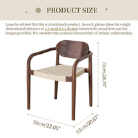 Chaise de salle à manger moderne en bois massif avec accoudoirs et assise en corde tressée pour mobilier d'intérieur et semi-extérieur AU Koweït EAU