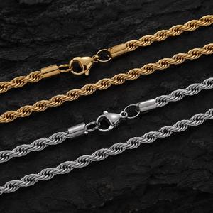 Wholesale Jewelry 3mm 4mm 6mm 18K Gold Plated Stainless Steel Twisted <b>Rope</b> Wedding Gift Necklace Men's <b>Chains</b> - Product Image 2