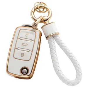 New Gold Edge Soft TPU Car Key Case VW Shell For VW TIGUAN L Golf 7 Passat Skoda Octavia Protection Key Cover