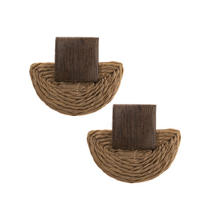 2025 élégant ethnique bohème à la main canne herbe carré demi-cercle tressé rotin tressé boucles d'oreilles pour les femmes cadeau à la mode - Product Image 6