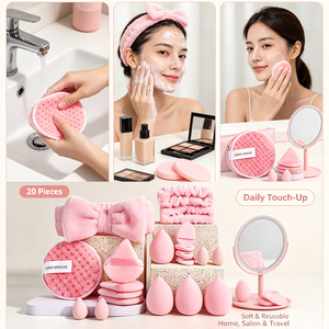 Set di 20 Spugne per Trucco Rosa, Senza Lattice, per Pulizia del Viso, con Logo Personalizzato, Kit di Strumenti Cosmetici per Donne - Product Image 5