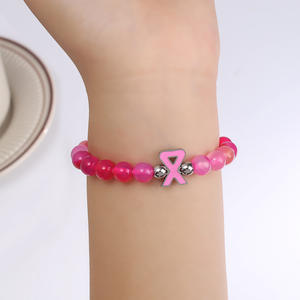 سوار مطرز بالخرز مصنوع يدويًا من الحجر الطبيعي 8-للنساء من سوار التوعية بمرض سرطان الثدي بطاقة رسالة ملهمة سرطان الثدي - Product Image 6