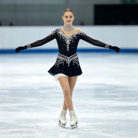 Robe de patinage et de danse bleu marine pour enfants et adultes, col montant, manches longues, strass, sequins, dos ouvert, pour compétition et spectacle de patinage sur glace