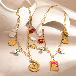 Collier DIY en acier inoxydable avec breloques arc-en-ciel, chaîne de clavicule plaquée or 18 carats pour femme, pendentif tendance, cadeau - Product Image 1