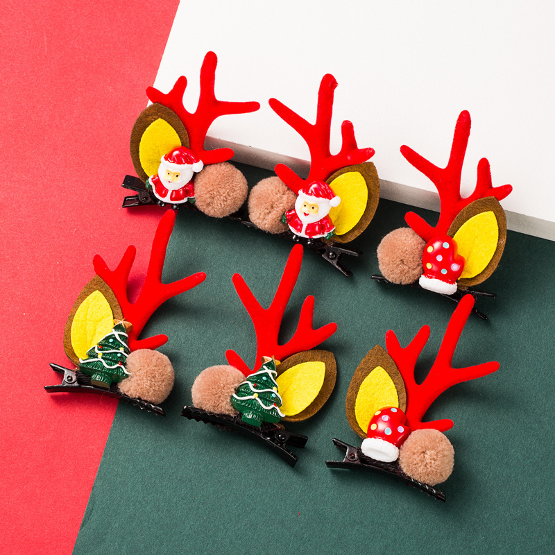 Dvacaman 2021 Christmas Party Hair Pin Snowman Elk Horn Hair Barrette Resin Christmas Tree Hair Clip Girl Accessories Festival