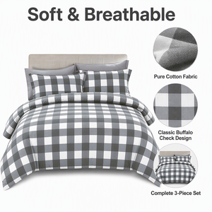 Juego de Ropa de Cama de Satén de Algodón con Estampado a Cuadros Grises de Búfalo, Estilo Polaco, para B&B, Envío Directo desde la UE, 3 Piezas - Product Image 2