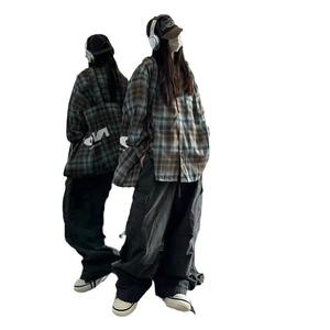 Chemise sans manches haut de gamme en polyester à rayures écossaises rétro américaines pour femme, collection Printemps-Automne 2024, décontractée, ample, boutonnée, avec blocs de couleur - Product Image 5