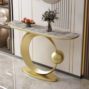 Consolle da <span class=keywords><strong>Ingresso</strong></span> di Lusso con Base in Metallo Oro Rosa e Piano in Marmo Sinterizzato, Design Moderno per Corridoio e <span class=keywords><strong>Ingresso</strong></span> - Product Image 2