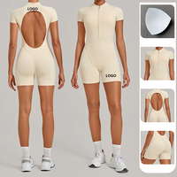 Combinaison de yoga sans couture à demi-zip, dos nu, bretelles spaghetti, pour fitness et danse, effet push-up, moulante, une pièce, légère