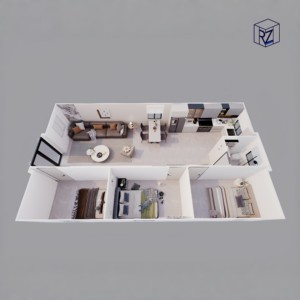 บ้านเคลื่อนที่แบบถอดประกอบได้ Ray-Zen ขนาด 40 ฟุต พร้อมห้องครัว ห้องน้ำ บ้านสำเร็จรูปแบบพกพาสำหรับอยู่อาศัย - Product Image 2