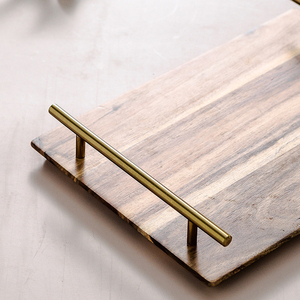 Logo personnalisé Accueil Hôtel Table Petit Déjeuner Café Service Alimentaire Plateau Rustique en Bois d'Acacia avec Poignée en Métal - Product Image 5
