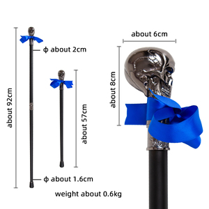 Canne de marche vintage en métal avec poignée en forme de crâne et nœud en ruban bleu, réglable, décorative, vente en gros - Product Image 2