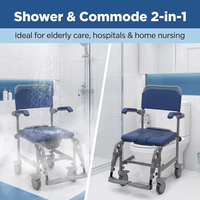 Chaise de douche pliante en aluminium de style traditionnel RAFU RF4207A avec roulettes à frein de 5 pouces, accoudoirs rabattables et repose-jambes amovibles