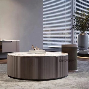 Light Luxury Cream Style Modern Simple Size Round Home Living Room Rock Panel <strong>Coffee</strong> <strong>Table</strong> Combination TV Cabinet - Product Image 2