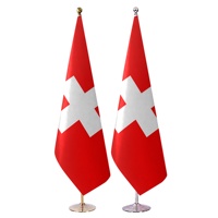 Drapeau en satin suisse personnalisé en gros, 2,6 m, avec base argentée, pour événements du 2026, défilés et Jour national, drapeau sur pied