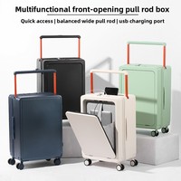 Valise cabine 20 pouces à ouverture frontale avec poignée large, serrure à combinaison TSA, roulettes multidirectionnelles, port USB et fonction extensible