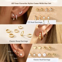 Set Anting Wanita Bahan Stainless Steel Lapis Perak/Emas, Hipoalergenik, Zirkon, Bentuk Hati, Pita, Bunga, Bintang, Stud, Anting Mini Hoop