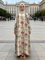 Robe Abaya ethnique à manches longues et col carré en rayonne, motif floral respirant, longueur cheville, coupe ample, pour le quotidien, collection Printemps-Été, ODM
